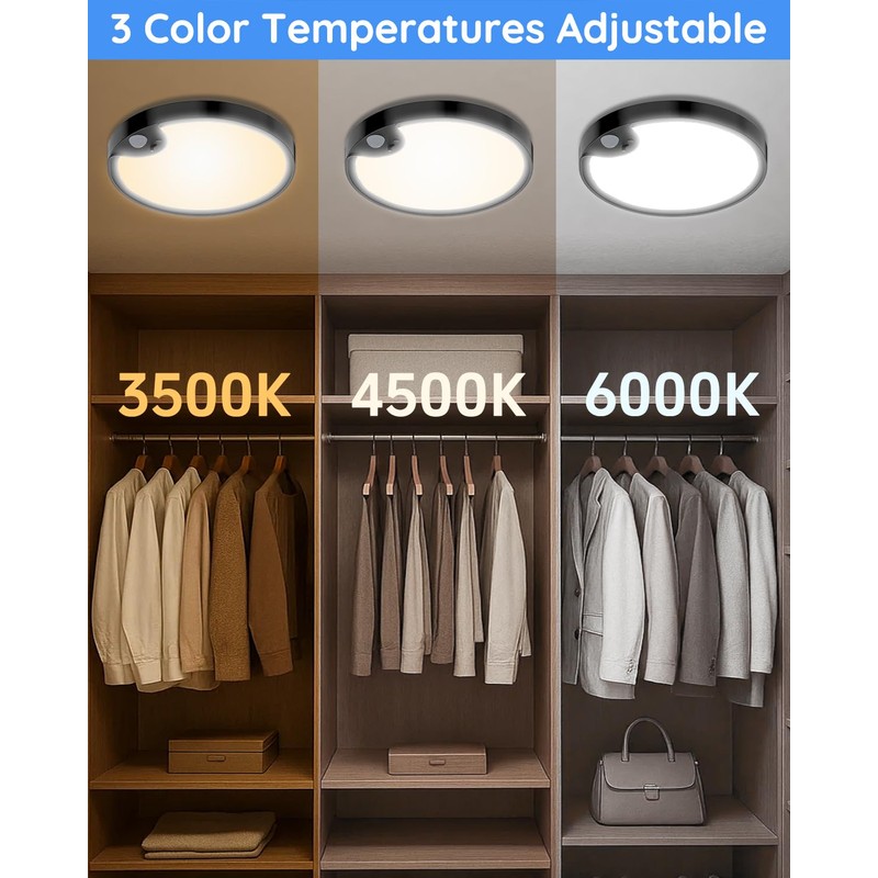 Waterproof Shower Light Indoor - Rechargeable Motion Sensor Ceiling Light,