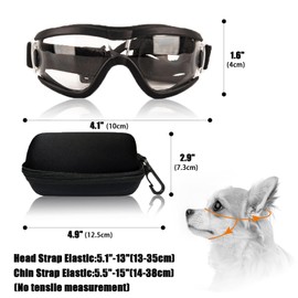 Mitubati Dog Goggles Samll Breed Dog Sunglasses with Adjustable for UV Protection Eyewear Doggy Doggie Puppy Glasses Anti-Fog Wind Dust Snowproof (Black Frame Transparent Lens)