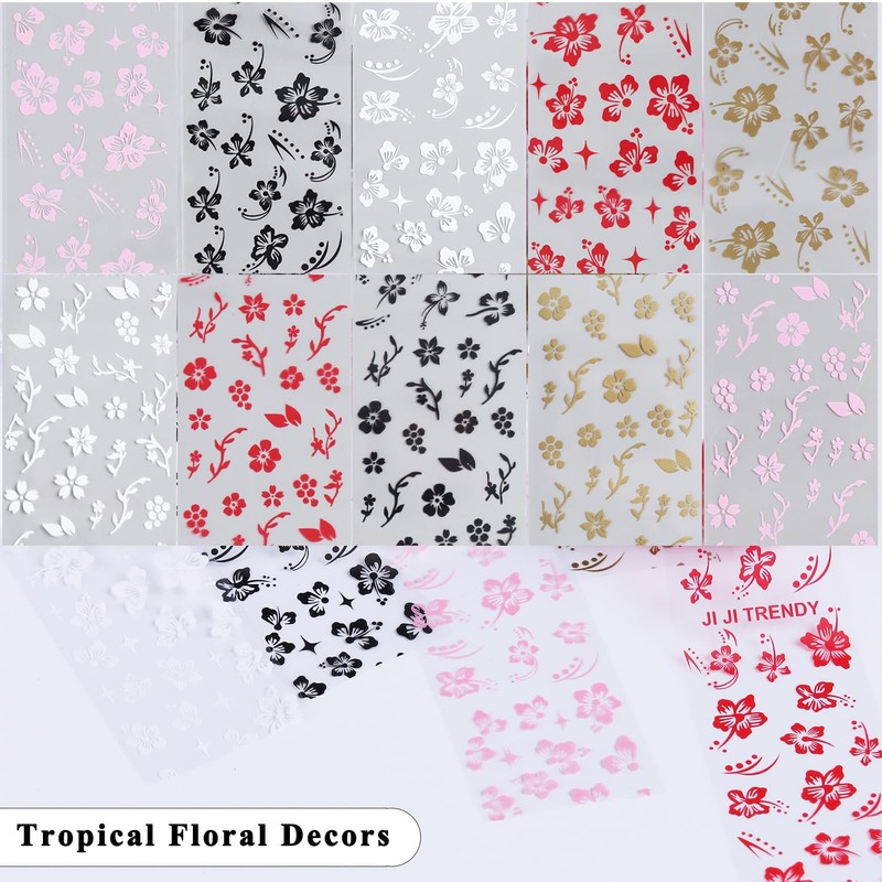 Flower Nail Foil Transfer, Hibiscus Flowers Nail Stickers 10 Rolls
