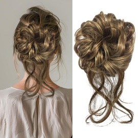 Lockerer Messy Bun Dutt Haarteil, gewellter synthetischer Haargummi mit elastischem Band, Fake Dutt Haarverlängerung für zerzauste Updo-Frisuren (Dunkelbraun)