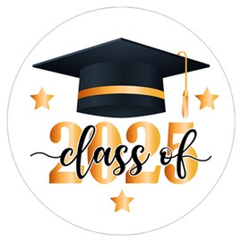 Wonmon 200PCS 2 Inch Class of 2025 Graduation Stickers for Envelopes, Round Black Gold 2025 Graduation Stickers for Congrats Grad Party Envelope Seals Gift Greeting Cards Party Decoration