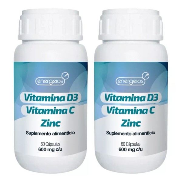 Facial Time Vitamina D3 C Y Zinc 60 Cápsulas Energeios Suplemento 2 Pack