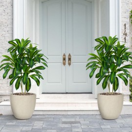 Artificial Dracaena Tree Artificial Silk Tree Faux Tree with White Tall Planter Fake Tropical Yucca Floor Plant (2, White Planter, 4 FT)