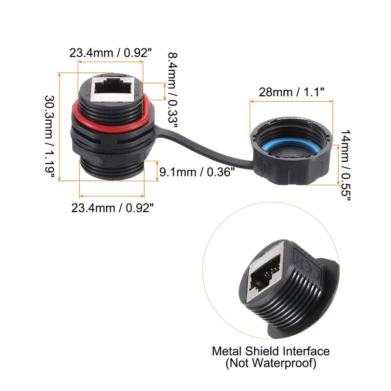 sourcing map RJ45 Panel Mount Coupler, IP68 Shielded Industrial Panel
