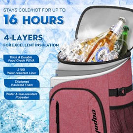 Capolo Cooler Backpack 30 Cans, Insulated Backpack Cooler Leak Proof Large Capacity Thermal Bag Beverage Soft Cooler Bag Lunch Camping Travel Picnic Hiking for Men Women Red