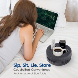 G GOOD GAIN Couch Cup Holder Pillow, Cute Sofa Drink Cup Holder Cozy Buddy | Desk Organizer for Mugs, Snacks, Phone, Makeup | Bed Caddy Tray for Car, Beach, Picnic, Boat, RV, Table (Grey)