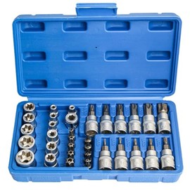 Socket and Socket Bit Set, 34Pcs Female E Torx Socket Set 1/4" 3/8" Drive E4-E20, Star Socket Steel Tamper Proof Bit Socket Set 3/8" Drive T10-T60