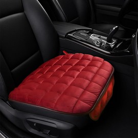 GAOLAOSY Car Seat Cushion, Universal Soft Plush Auto Seats Cover with Storage Pocket, Warm Seat Protector Pad with Non-Slip Bottom, Car Interior Essentials for Most Cars, Office, Home, Chair (Red)