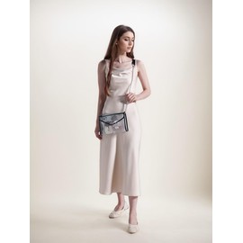 Clear Purse for Women Stadium Approved, Clear Crossbody Bag with Leather Edging for Concert Sports events (Black - Silver Chain with Shoulder Strap Pad)