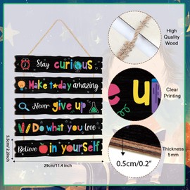 KAIRNE Motivational Wall Art,Inspirational Wooden Hanging Plaques,Positive Quotes Room Decorations,Never Give Up Hanging Decor,Study Themed rainbow Wall Signs for Kids Playroom Classroom Must Have