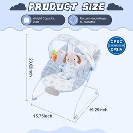 Portable Baby Bouncer Seat with 8 Melodies, 3 Vibration Levels & Adjustable Volume, Foldable Infant Bouncer Rocker with Safety Harness for Baby 0-6 Months, Indoor & Outdoor Use BR2405