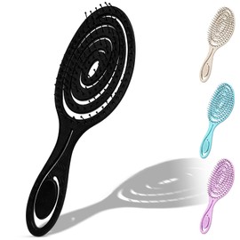 Flexible Soft Pin Bristle Hair Brush, Detangling Wet & Dry Hair Brush, Gentle Spiral Brushes for Women Men kids, Comfortable Vented Detangle Brush, Anti Static Hairbrush For All Hair Types (Black)