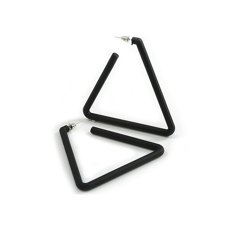 Large Black Triangular Hoop Style Earrings - 65mm Tall