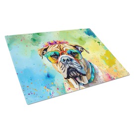 Caroline's Treasures DAC2478LCB Bullmastiff Hippie Dawg Glass Cutting Board Large Decorative Tempered Glass Kitchen Cutting and Serving Board Large Size Chopping Board