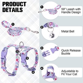 BEAUTYZOO Cat Harness and Leash Set Escape Proof for Walking, Kitten Soft Adjustable Vest Harnesses for Small Medium Large Cats, Easy Control Breathable Plaid Ribbon Nylon for Outdoor Indoor Use