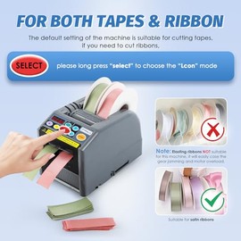 Automatic Tape Dispenser, Electric Ribbon Cutting Machine, Upgraded Silicone Wheel for 6-60mm Width Tape/Ribbon, Max. Cutting Length 999mm, 110V, Unsu