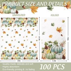100 Pcs Fall Guest Napkins, Thanksgiving Disposable Paper Napkins, Autumn Watercolor Pumpkin Guest Towels for Thanksgiving Dinner Harvest Kitchen Bathroom Decor