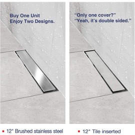 Neodrain 12-Inch Linear Shower Drain With 2-in-1 Flat & Tile insert Cover, Brushed 304 Stainless Steel Rectangle Shower Floor Drain,Floor Shower Drain With Hair Strainer