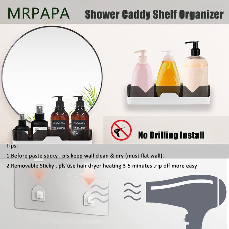 MRPAPA Shower Caddy Wall Mounted, 2 Pack Bathroom Organizer Shelves