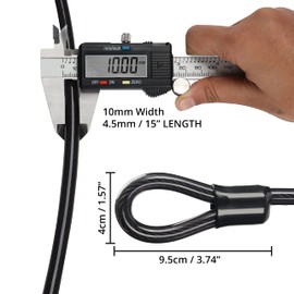 Belle Vous Bike Security Cable Lock - 4.5m/15ft Long and 10mm Thick Heavy Duty Black Cable - Flexible Vinyl Coated Steel Cable with Double Loop Ends for Bicycle Security
