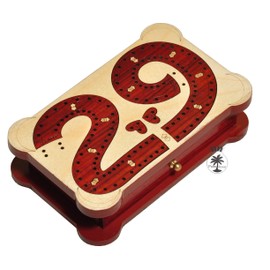 PALM ROYAL HANDICRAFTS 2 Track Wooden Cribbage Board 29 Cribbage Inlaid in Blood Wood and Maple. Travelling Cribbage with Storage and Pegs (6.5 inches)
