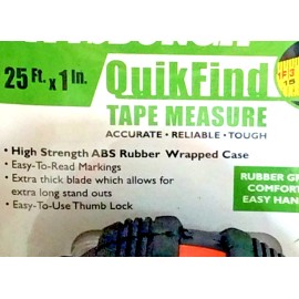 Pittsburgh 25 ft. X 1 in. Quickfind tape measure rubber grip thumb lock -NIB