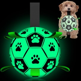 QDAN Premium Dog Ball, Glow in The Dark Dog Toys, Light Up Soccer Ball for Dogs, Outdoor Dog Toys, Doggy Water Toy, Puppy Birthday Gifts for Small Medium (6 Inch)