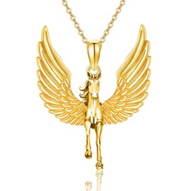 TANGPOET Pegasus Necklace 925 Sterling Silver Gold Flying Horse Pendant, Horse with Wings Necklace, Pegasus Jewellery Gifts for Women Men