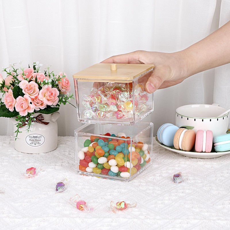 SVNXI Clear Stackable Paper Clip Holder with Bamboo Lid 2