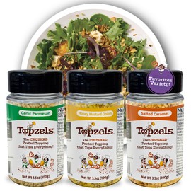 Savory Salad and Baked Potato Toppings by Topzels, Top Favorites Variety - Includes Three Flavors | 3.5 Oz (Pack of 3) | No Artificial Flavors, Colors or Preservatives, Crushed Pretzels, Adds Crunch & Bold Flavor