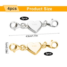 SGERUFZ Set of 4 Heart Magnetic Clasp Chain, 925 Sterling Silver Bracelet Clasp for Chains, Necklaces, Bracelets, DIY Jewellery Making Accessories