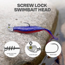 15-Pack Screw Lock Swimbait Jig Heads – 3D Chartreuse Eyes 1/8 3/16 1/4 3/8 1/2 oz, 3/0 & 4/0 Fishing Hooks