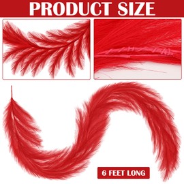 FineCheer 2024 2 Pcs 6 ft Christmas Pampas Grass Garland for Mantle Faux Artificial Fabric Pampas Grass for Xmas Tree Decoration Home Farmhouse Decor Christmas Holiday Party Supplies(Red)