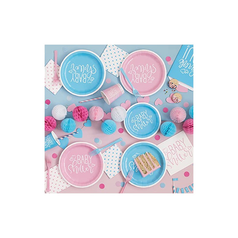 Unique 73384EU Eco-Friendly Paper Plates-18 cm-Blue Hearts Baby Shower-8 Count
