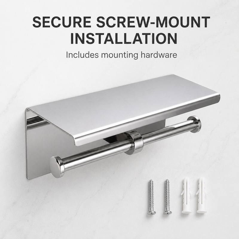 Dual Roll Toilet Paper Holder with Shelf – Stainless Steel