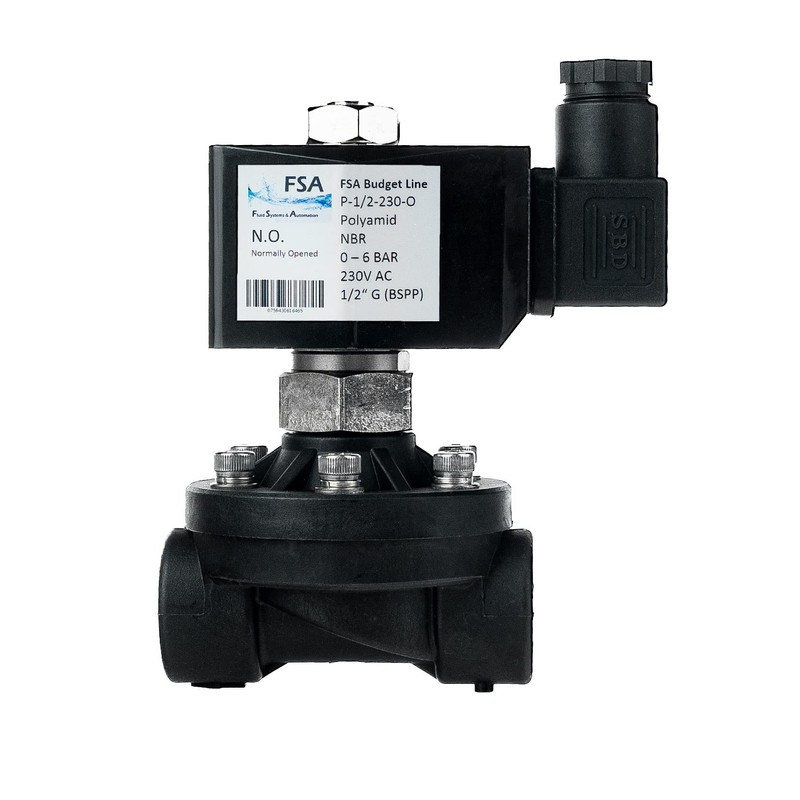 FSA Solenoid Valve Plastic PA6 1/2 Inch 230 V AC