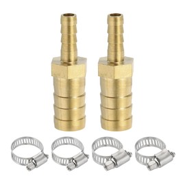 PATIKIL 1/4" to 1/2" Brass Hose Barb Reducer, 2Pcs Barbed Hose Fittings with 4 Stainless Steel Clamps Reducing Splicer Mender Union Adapter for Air Water Fuel