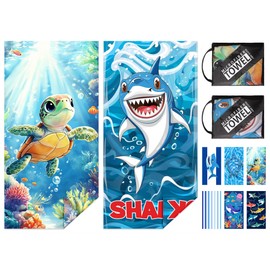 NIBESSER 2 Pack Kids Beach Towels for Girls Boys 30"x 60" Quick Dry Microfiber Sand Free Swim Towels Lightweight & Absorbent Pool Travel Bath Towels Cute Thin Toddler Beach Towel,Turtle and Shark