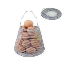 ROLUXENTIA Collapsible Round Egg Basket - Metal Wire Storage with Handles, Perfect for Hanging & Family Farm Gathering - Golden Basket for Chicken Farm, Holds 20-25 eggs