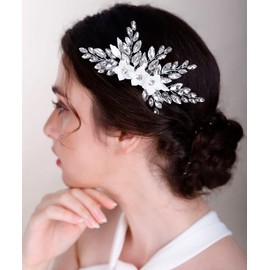 Chargances Gold Flower Rhinestone Hair Comb for Wedding Brides Bridesmaid Leaf Hair Side Comb Accessories Crystal Head Pieces for Women Girls Porm (Gold)