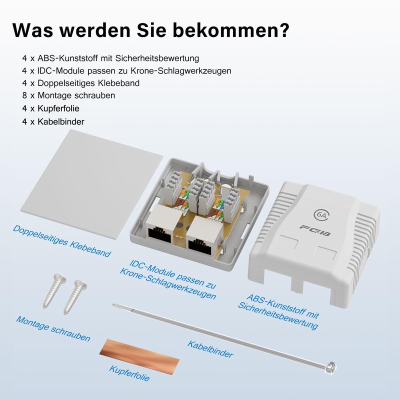FGB 4x Cat6A Surface-Mounted Network Socket 2 Port RJ45 Socket