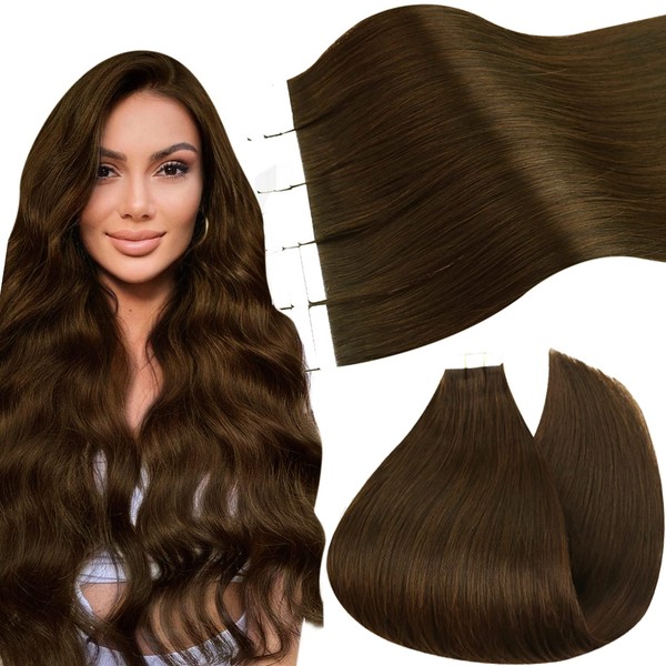 Ugeat 30 cm Brown Tape Extensions Real Human Hair Extensions Tape-in Dark Brown Hair Extensions Human Hair Remy Hair 20 pcs Skin Weft Hair Extensions Brown Hair 50 g