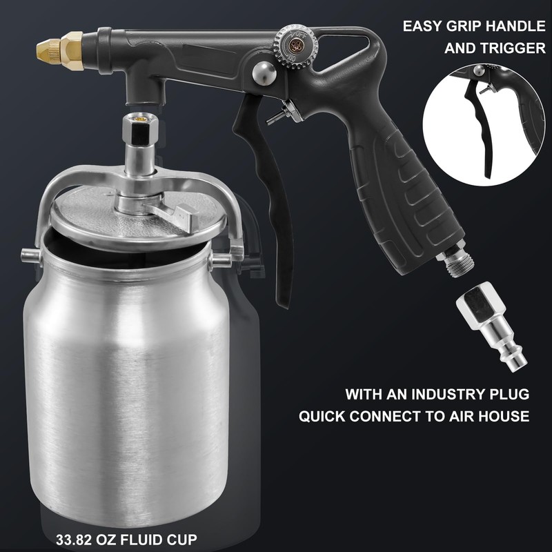Undercoating Spray Gun with 33.82oz Suction Feed Cup, 360° &