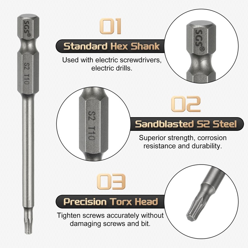 sourcing map 3pcs T10 Torx Head Screwdriver Bit 1/4" Hex