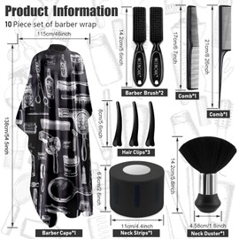 NICEMOVIC 10 in 1 Hair Cutting Barber Cape with Neck Duster Brush Barber Brush Neck Strips Hair Combs Hair Clips, Professional Barber Accessories Cleaning Supplies for Salon Haircut Styling