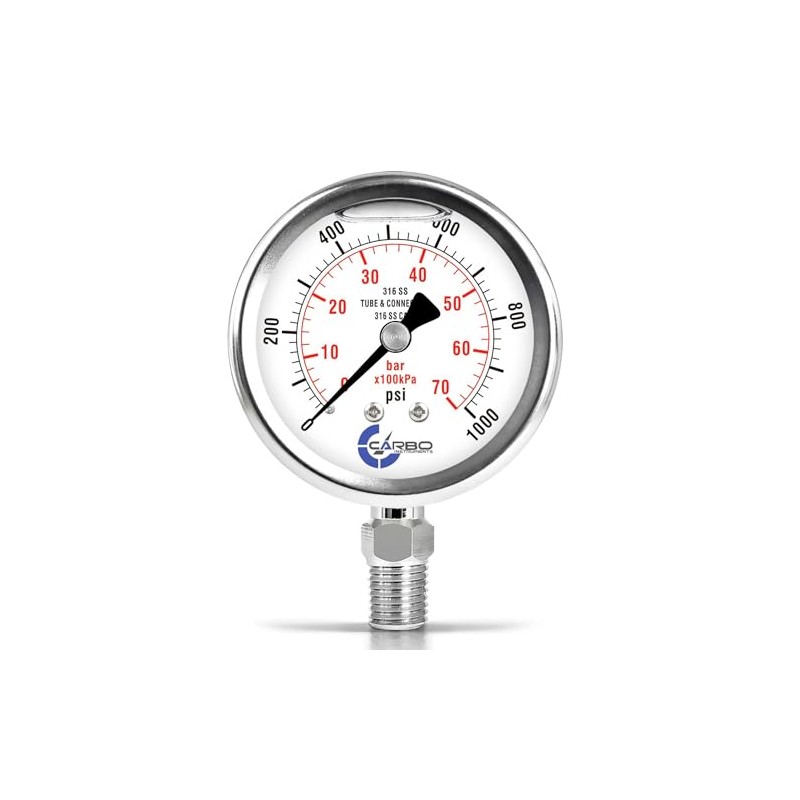 CARBO Instruments 2 1-2" Pressure Gauge, All Stainless Steel Wetted