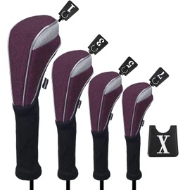 Andux 4pcs/Set Nylon Golf Wood Club Head Covers 460cc Driver Covers with Long Neck Fuchsia