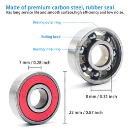 24 Pieces 608RS Skateboard Bearings Roller Skate Wheels Scooter ABEC 9 Rubber Coated Metal Replacement Bearing for Skateboards Kick Scooter Roller Skates (Black, Blue, Red, Green, Orange, Yellow)