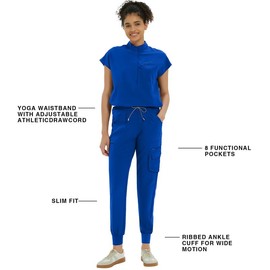 Kitmaz Medical Scrub Pants for Women — Mid Rise Jogger Pants with Yoga Waistband, 4-Way Stretch, Anti-Wrinkle & 8 Pockets RoyalBlue