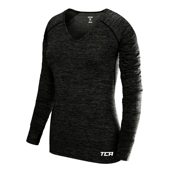 TCA Elle Women's Long-Sleeved V-Neck Sports & Running T-Shirt, Black